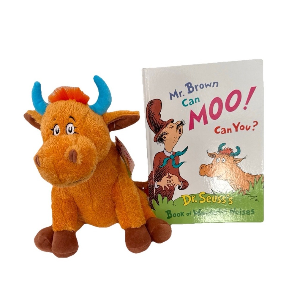 Kohl's Cares Dr Seuss Mr. Brown Can Moo Can You Orange Cow Plush 14" & Book NWT - Picture 3 of 4
